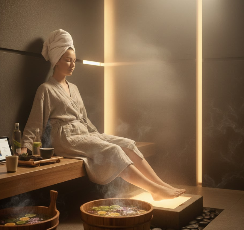 سویٹ سٹیمنگ روم میں پیروں کی مالش کے لیے ایک گہری فلاح و بہبود کا گائیڈ